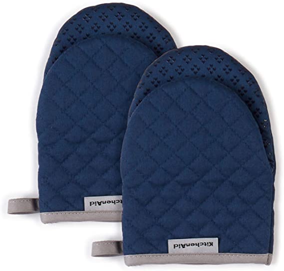 KitchenAid Asteroid Mini Cotton Oven Mitts with Silicone Grip, Set of 2, Blue