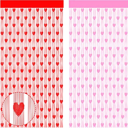 Boa 2 Pieces Valentine's Day Heart Window Curtain Heart Tulle Curtain Decorations for Bathroom Bedroom