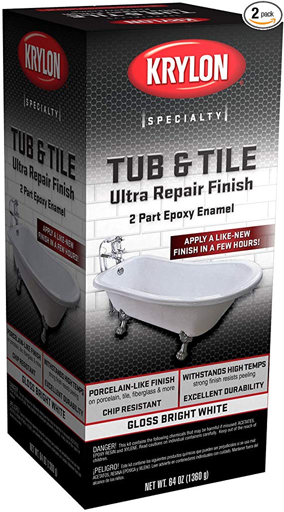 Krylon K04501007 Tub & Tile Ultra Repair Finish Paint Kit, Bright White