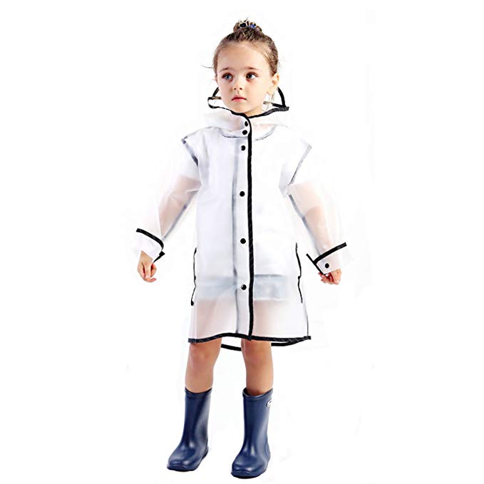 LIONVI Kids Raincoat,Durable Translucent Rain Cape,Portable Hooded Poncho for Boys Girls