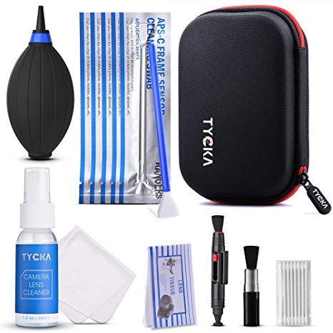 Tycka Professional Camera Cleaning Kit TK005 (with waterproof case), 30ml non-toxic alcohol-free cleaning solution, improved uni-body air blower, cleaning swabs, lenspen, microfiber cleaning cloth for DSLR, Lens and Sensors