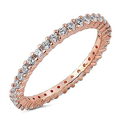 Rose Gold Thin Band Clear Cubic Zirconia Stones Paved Stackable Eternity Engagement Ring Size 5-9