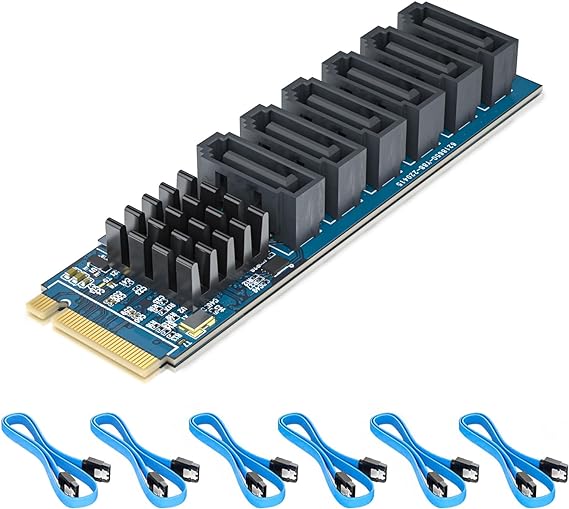 M.2 (M Key) to 6xSATA Adapter, with 6 SATA Cables, SATA3.0, NO-Riad, for Desktop PC Support SSD and HDD