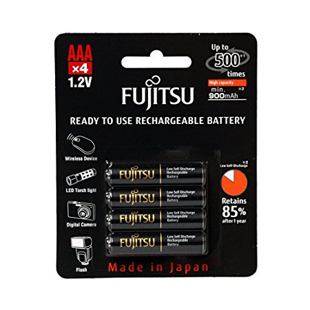 Fujitsu AAA NiMH 900mAh Pre-Charged Rechargeable Battery Pack of - HR-4UTHCEX(4B)