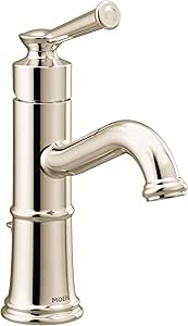 Moen Polished Nickel Belfield One-Handle Bathroom Sink Faucet with Drain Assembly and Optional Deckplate, 6402NL