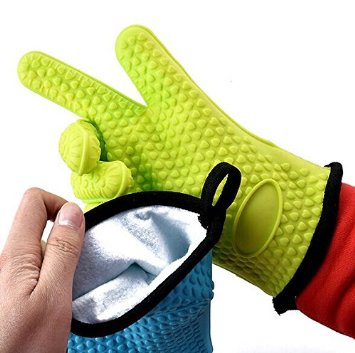 AYL Silicone Cooking Gloves - Heat Resistant Oven Mitt for Grilling BBQ Kitchen - Safe Handling of Pots and Pans - Cooking and Baking Non-Slip Potholders - Internal Protective Cotton Layer