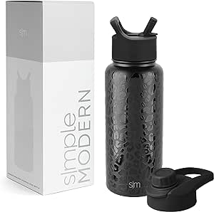 Simple Modern Water Bottle with Straw and Chug Lid | Insulated Stainless Steel Thermos for Sports Gym | Summit Collection | 32oz | Black Leopard