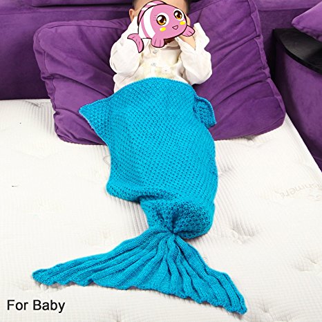 APPHOME Mermaid Tail Blanket Crochet and Mermaid Blanket for Baby, Super Soft Sleeping All Seasons Blankets (36" X 20", Blue)