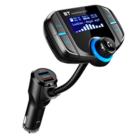 [Upgraded 2019] Bluetooth FM Transmitter for Car with QC 3.0, LUMAND Wireless Radio Adapter Hands Free Car Kit w/1.7 Inch Display and Dual USB Car Charger Support Power Off, AUX Output, TF Card Slot
