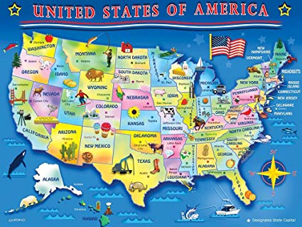 Springbok Children's Jigsaw Puzzles - USA Map - 60 Piece Jigsaw Puzzle - Large 18 Inches by 23.5 Inches Puzzle - Made in USA - Extra Large Easy Grip Pieces