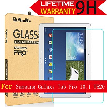 Galaxy Tab Pro 10.1 Glass Screen Protector, (T520) AnoKe [Lifetime Warranty](0.3mm 9H) Tempered Film Sheild For Samsung Galaxy Tab Pro 10.1 T520 Glass