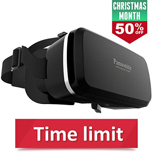Pansonite Premium 3D VR Glasses with Adjustable Lenses & Head Strap, More Lightweight and Comfortable Virtual Reality Headset for 3D Movies and Games, Fit for iPhone and Android Smartphone (Black)
