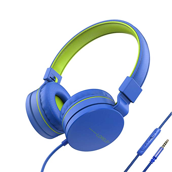 LORELEI L-01 Wied Kids Headphones Children Girls Boys Teens 85DB Volume Control with Mic and 3.5mm Socket Compatible Cellphone ipad comptuer MP3/4 (Blue-Green)
