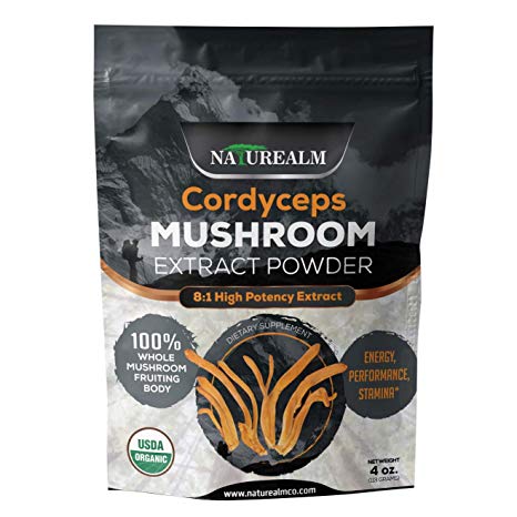 Cordyceps Mushroom Extract Powder - USDA Certified Organic - High Performance Energy Supplement - Stamina, Endurance, Oxygen Utilization - Whole Mushrooms/No Fillers - 4oz (113g)
