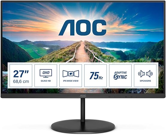 AOC Q27V4EA - Monitor LED - 27" - 2560 x 1440 QHD a 75 Hz - IPS - 300 cd/m² - 4 ms - 2xHDMI, DisplayPort, USB-C