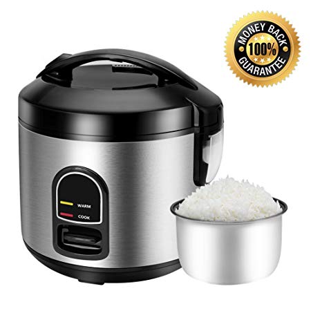 Electric Rice Cooker Food Steamer 5 Cup Mini Rice Maker with One Touch Control and Automatic Keep Warm Function, 1.0 Liter