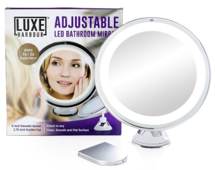 LED Makeup Mirror - 7x Magnification and Adjustable Locking Suction Cup - Lighted Travel Vanity Mirror - Modern Tap Light Magnifying Bathroom Mirrorr - BONUS Compact Mirror - Top Gifts for Women