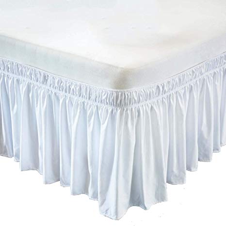 Wrap Around Bed Skirt- 21 Inch Drop Length Style Easy Fit Elastic Bed Ruffles Bed-Skirt Wrinkle Free Bed Skirt - White, Full in All Bed Sizes and Colors