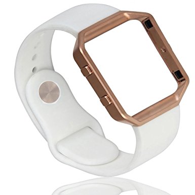Fitbit Blaze Bands, Olytop Silicone Classic Bracelet Replacement Wristband strap with frame for Fitbit Blaze Smart Fitness Watch (Silicone White Band Rose Gold Frame, Small (5.3''-6.7''))