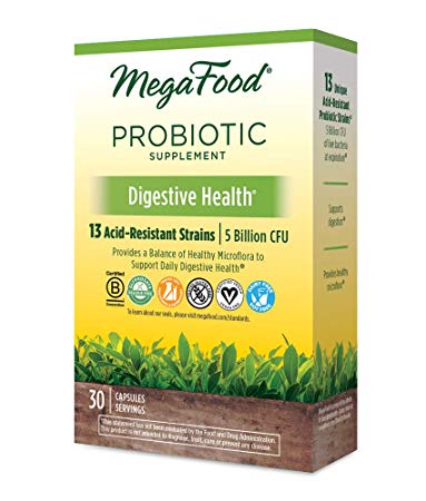 MegaFood - Digestive Health Shelf-Stable Probiotics, Dietary Supplement with 5 Billion CFU, 30 Servings (30 Capsules)