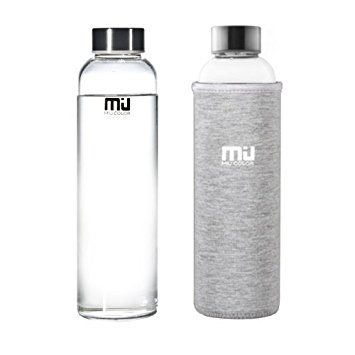 MIU COLOR® 550ml Eco-friendly Glass Water Bottle,BPA-Free Portable Sports Bottle,Leak-proof Stainless Steel Cap with Nylon Sleeve Drinking Bottle