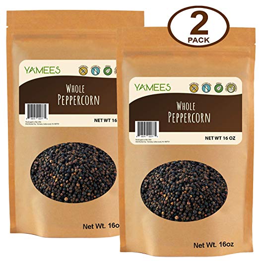 Yamees Black Peppercorns - Peppercorns for Grinder - Whole Peppercorn - Bulk Spices - 2 Pack of 16 Ounce Each