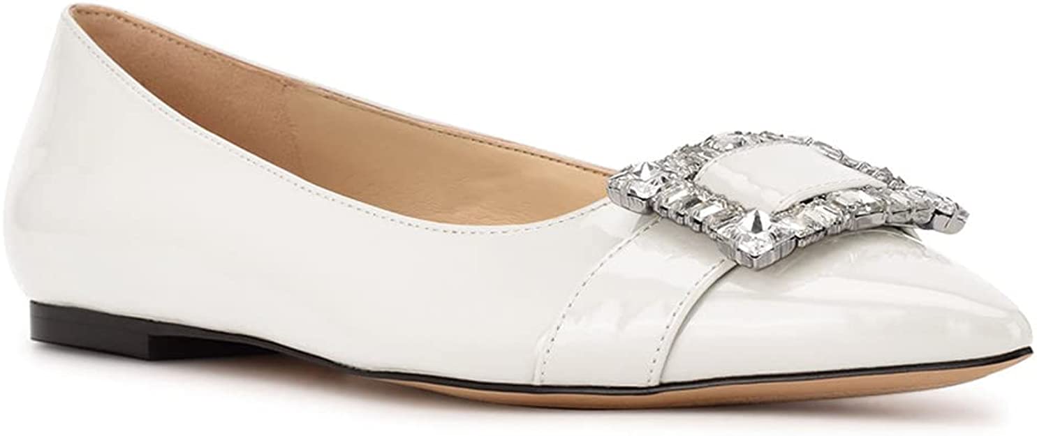 Juliet Holy Womens Flats Pointed Toe Slip on Rhinestone Buckle Wedding Office Dress Loafers