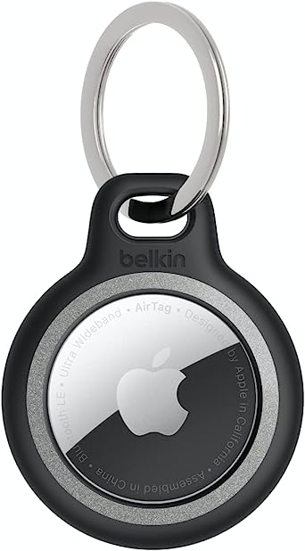 Belkin Apple AirTag Reflective Secure Holder With Key Ring - Apple AirTag Keychain - AirTag Holder - AirTag Keychain Accessories - Reflective & Scratch Resistant AirTag Case With Raised Edges - Black