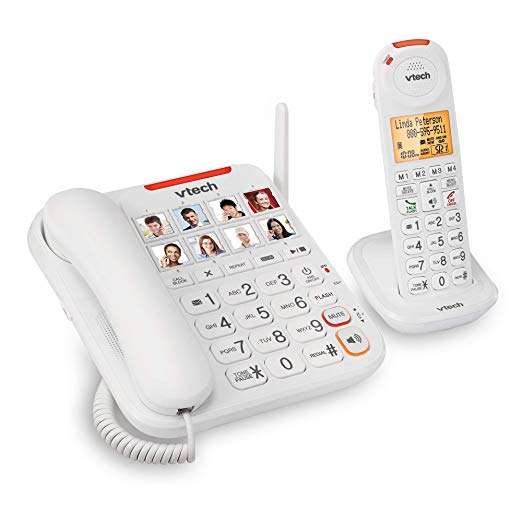 VTech SN5147 Amplified Corded/Cordless Senior Phone System with 90dB Extra-Loud Visual Ringer, Big Buttons & Large Display