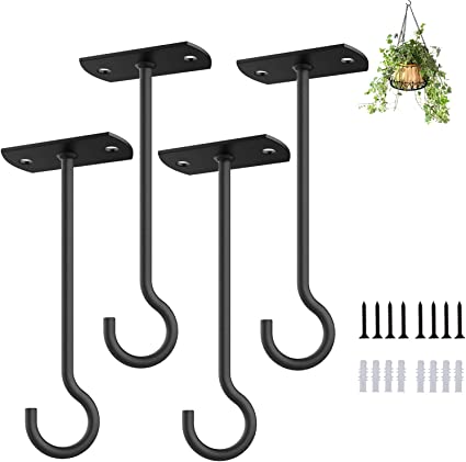 Ceiling Hooks for Hanging Plants Bracket Wall Mount Hanger-Heavy Huty for Outdoor Indoor Planters Lanterns Bird Feeders Wind Chimes Flower Hanging (4, 6 inch)