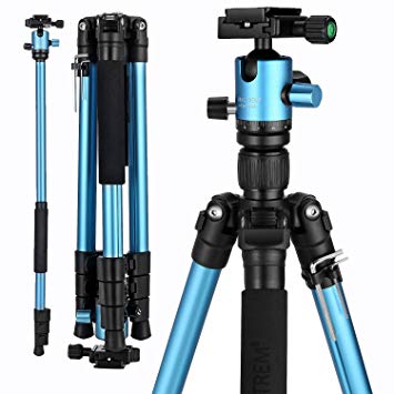 MACTREM Professional Camera Tripod, 62" DSLR Tripod for Travel, Super Lightweight and Reliable Stability, Ball Head Tripod Detachable Monopod with Carry Bag (Blue)