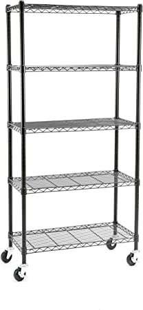 EFINE 5-Shelf Shelving Units and Storage on 3'' Wheels, Adjustable Heavy Duty Carbon Steel Wire Shelving Unit for Garage, Kitchen, Office (30L x 14W x 63.7H)