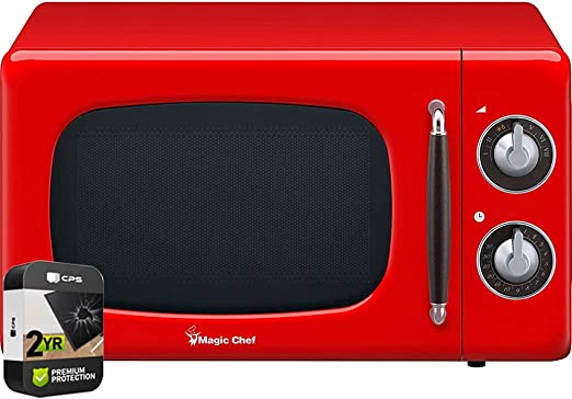 Magic Chef MCD770CR 0.7 Cu Ft 700 Watt Retro Countertop Microwave Red Bundle with 2 YR CPS Enhanced Protection Pack (E99MAGMCD770CR)