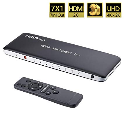 Kntiwiwo HDMI Switch 4K 60HZ HDR 7 Port with Remote Control HDMI Splitter Can be Connected to Xbox 360 PS4 Blu-ray Player Projector DVD Player TV ROKU Support 3D