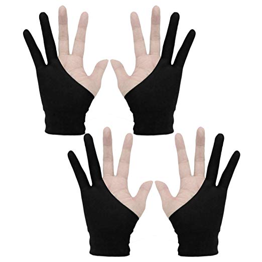 Elisona-2 Pairs Professional 2-fingers Artist Tablet Drawing Gloves Anti-fouling for Graphic Tablet Drawing Pen Display Size S Black