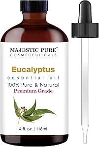 MAJESTIC PURE Eucalyptus Essential Oil | 100% Pure and Natural Eucalyptus Oil | Premium Grade Essential Oils for Hair Care, Home Diffusers, Skin, Aromatherapy, Massage and Humidifiers | 4 Fl Oz