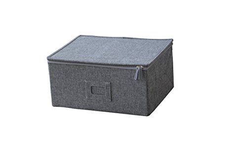 Large Twill Grey Box With Zipper Lid; Soft Cloth Liner - 15" X 11" X 7" Tall