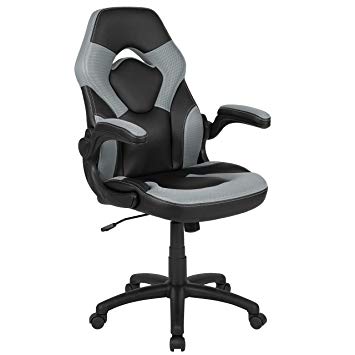 Flash Furniture X10 Gaming Chair Racing Office Ergonomic Computer PC Adjustable Swivel Chair with Flip-up Arms, Gray/Black LeatherSoft