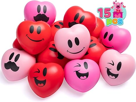 JOYIN 15 Pcs Valentines Day 3 inch Heart Stress Balls Squeeze Stress Relief Heart Shaped Stress Ball for Kids and Adults Party Favors, Valentines Day Gifts