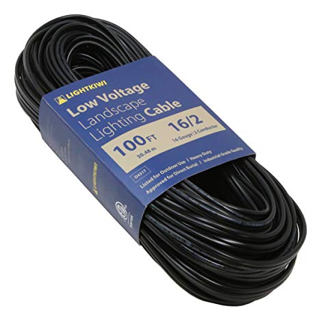 Lightkiwi D4317 16AWG 2-Conductor 16/2 Direct Burial Wire for Low Voltage Landscape Lighting, 100ft