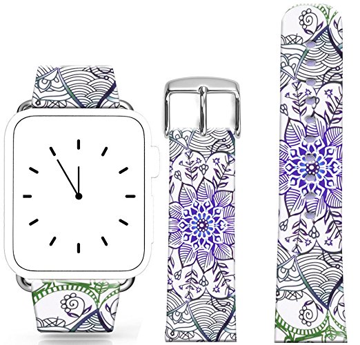 Iwatch Band Leather 42Mm Series 1 Series 2,Apple Watch Strap Genuine Leather Replacement 42Mm Mandala Floral Print Art