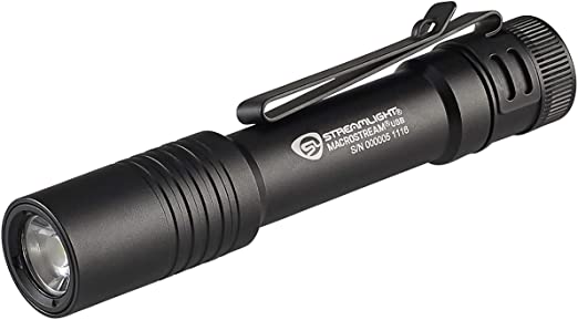 Streamlight 66320 MacroStream USB Rechargeable Compact Flashlight with Wrist Lanyard, Hat Clip and USB Cord, Black