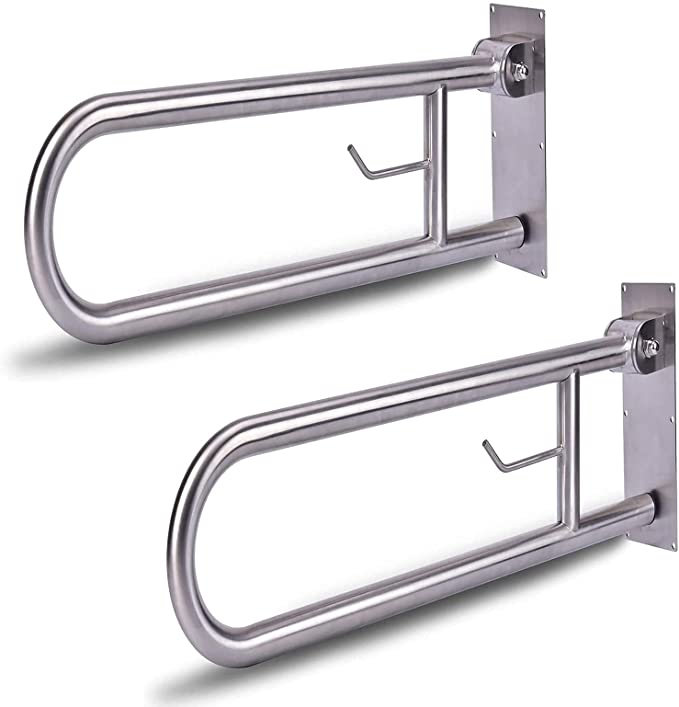 Handicap Grab Bars Rails Foldable Toilet Grab Bar Flip Up Arm Rails Support Anti Slip Shower Assist Aid Safety Rails for Elderly Pregnant Women Disabled Handicap Bar White