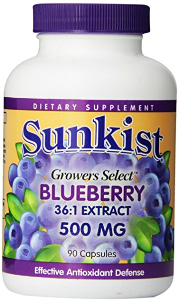 Sunkist Grower Select Blueberry Capsules, 500 mg, 90 Count Bottle