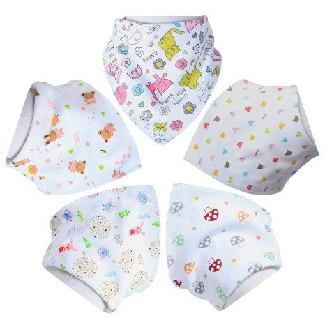 Honeyhome Baby Bandana Drool Bibs for Girls,5- Pack Set with Snaps - Soft Absorbent 100% Cotton Bibs-Cute Burp Cloths Gifts for Drooling,Feeding and Teething-Girls Gifts