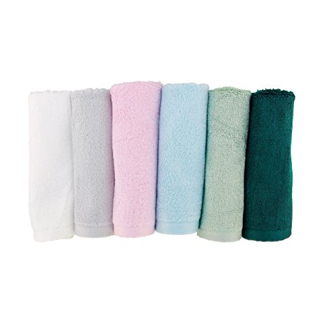 BambooMN Brand - 6 Super Soft 12" x 12" Bamboo Cotton Wash Cloth (70% Rayon from Bamboo, 30% Organic Cotton) - 535 GSM - Assorted Light