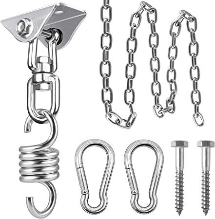 weiatas Hammock Chair Hanging Hardware Kit with Chain and Spring, Heavy Duty Porch Swing Hanger, 360 Swivel Ceiling Hooks for Punching Bag,Gym (Screw)