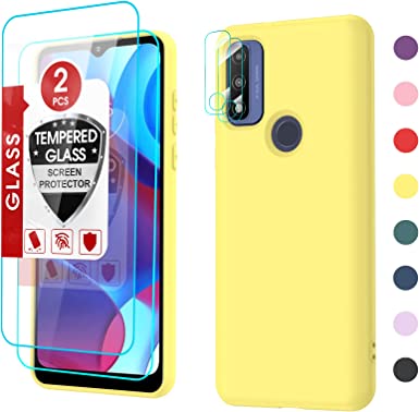 LeYi for Motorola G Pure Phone Case, G Pure Case with [2 Pack] Tempered Glass Screen Protector & Camera Lens Protector, Liquid Silicone Slim Silky-Soft Protective Case for Moto G Pure, Yellow