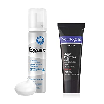 Men's Rogaine Hair Loss & Hair Thinning Treatment Minoxidil Foam and Age Fighter Face Moisturizer With Sunscreen Broad Spectrum Spf 15