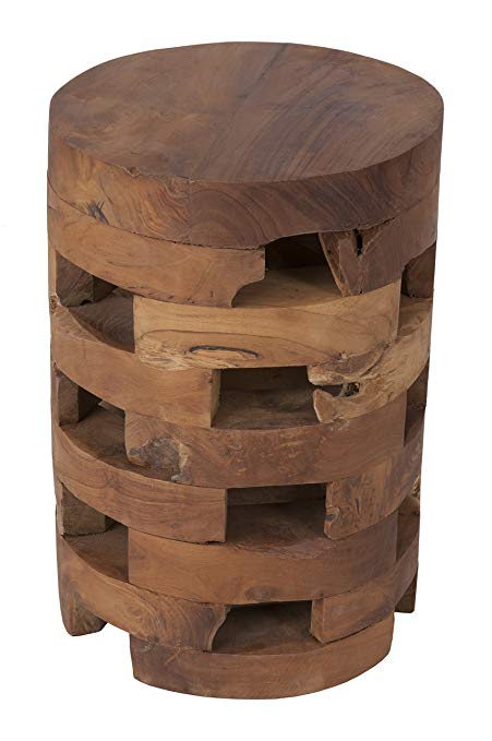 East At Main Hixson Brown Teakwood Round Accent Table, (12x12x18)